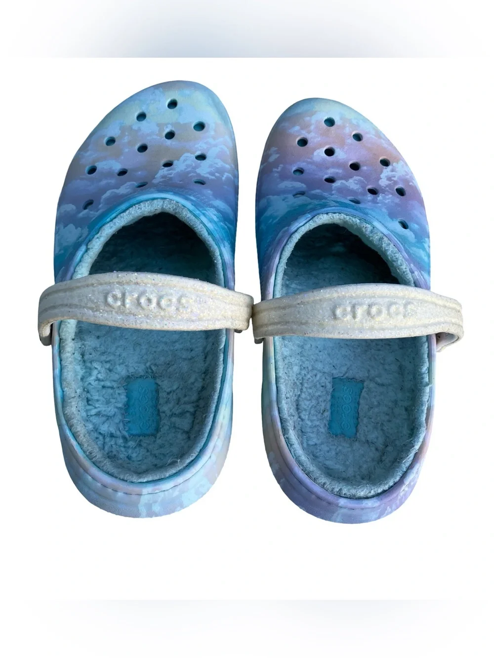 Crocs Lined Clogs Kids Girls Purple Blue Clouds Size J5